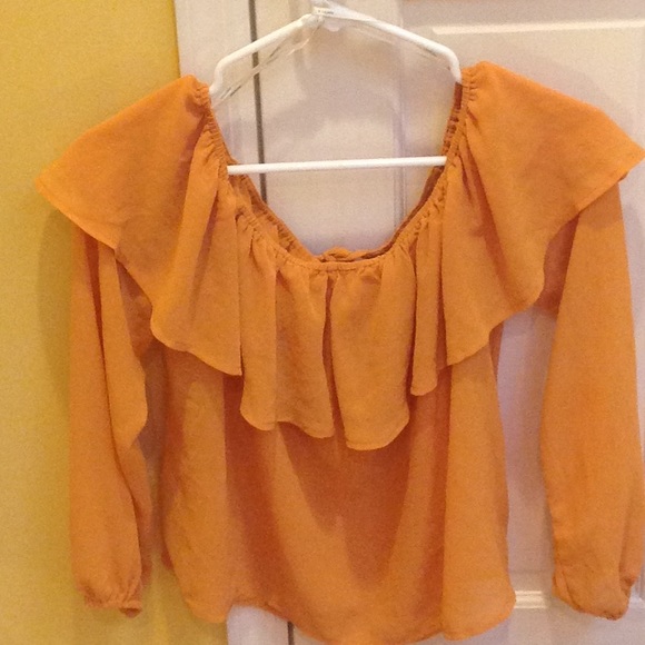 Forever 21 orange ruffle off the shoulder sheer blouse, size s. - Picture 2 of 2